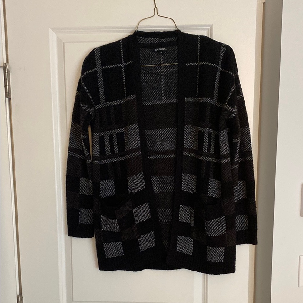 Black and Gray Open Front Cardigan